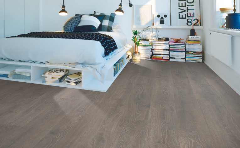 wood look laminate in white modern bedroom